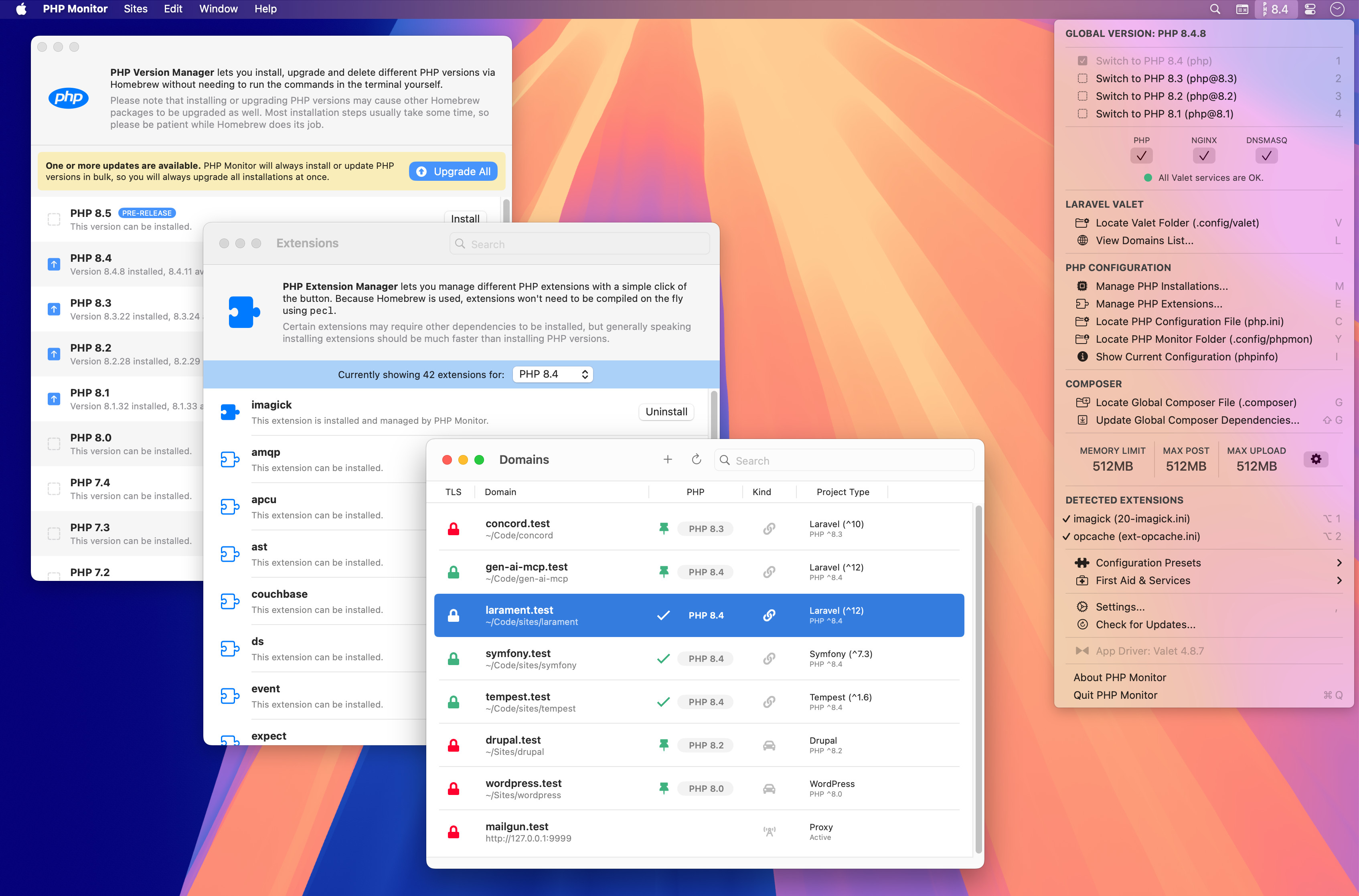 phpmon screenshot (menu bar app)